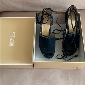 Michael Kors Navy suede wedge braided straps